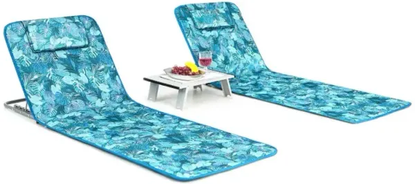 3 Pieces Beach Lounge Chair Mat Set 2 Adjustable Lounge Chairs with Table Stripe