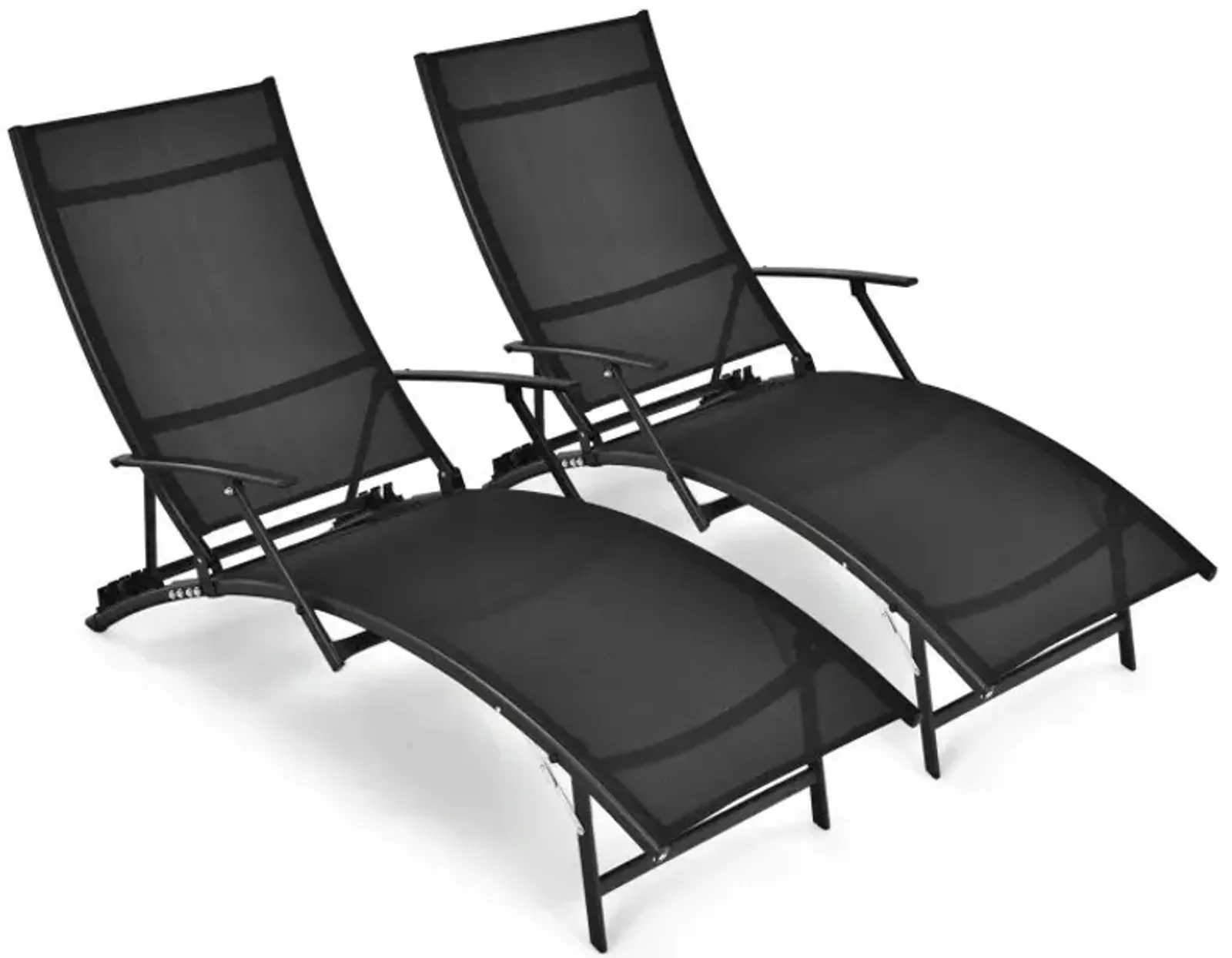 2 Pieces Patio Folding Stackable Lounge Chair Chaise with Armrest