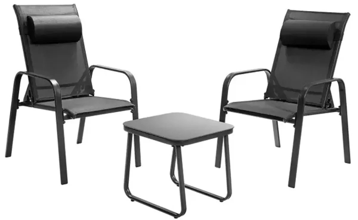 3 Pieces Stackable Patio Bistro Conversation Set with Adjustable Backrest
