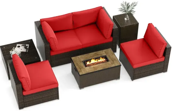7 Pieces Outdoor Furniture Set with 32 Inch Fire Pit Table and Propane Tank Cover