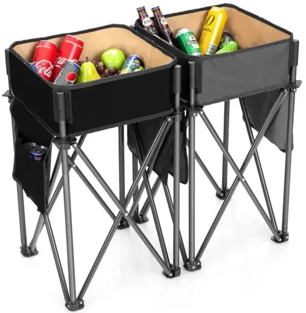 2 Pieces Folding Camping Tables with Large Capacity Storage Sink