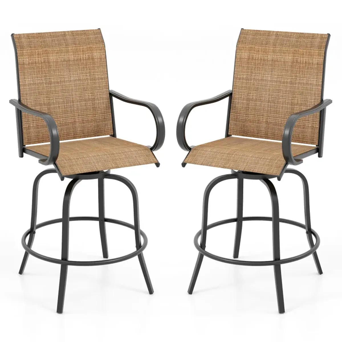 2 Pieces 360 Rotating Bar Stool Set with Armrests for Patio