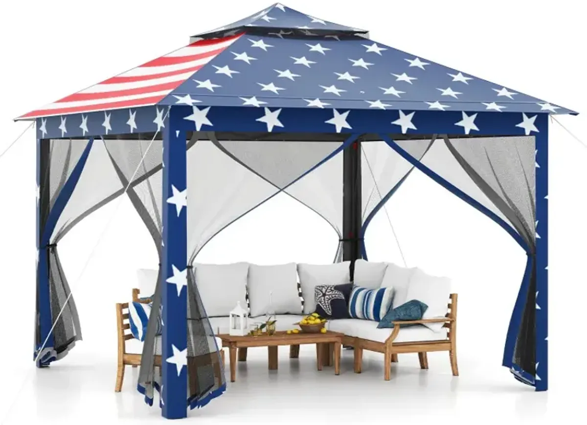 11 x 11 Feet 2-Tier Pop-Up Gazebo Tent Portable Canopy Shelter Carry Bag Mesh