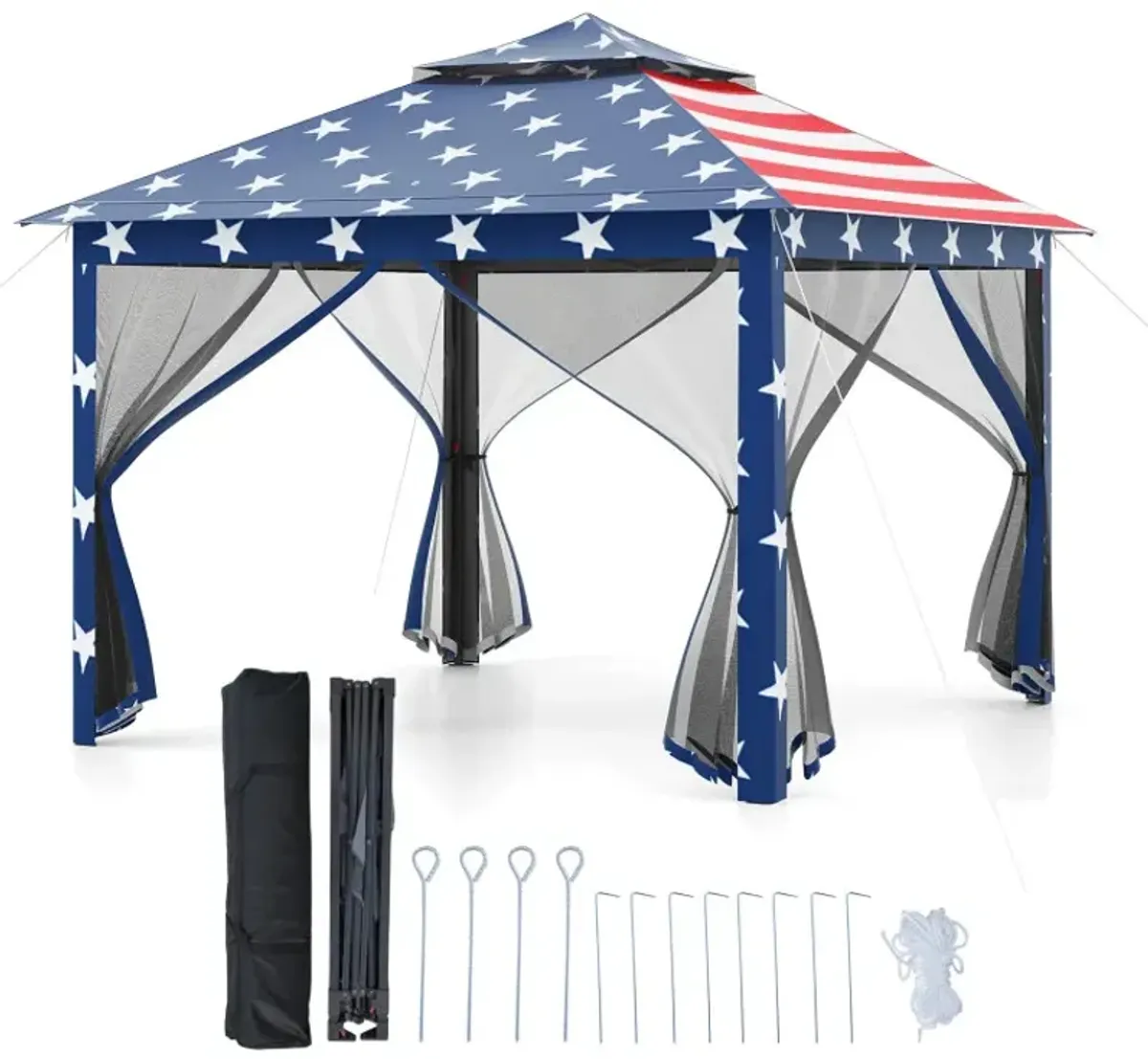 11 x 11 Feet 2-Tier Pop-Up Gazebo Tent Portable Canopy Shelter Carry Bag Mesh