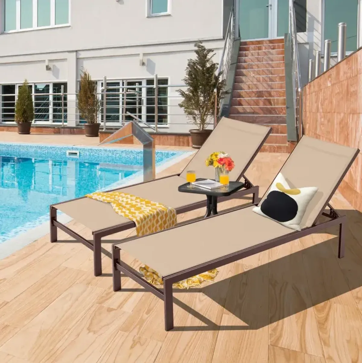 6-Position Chaise Lounge Chairs with Rustproof Aluminium Frame