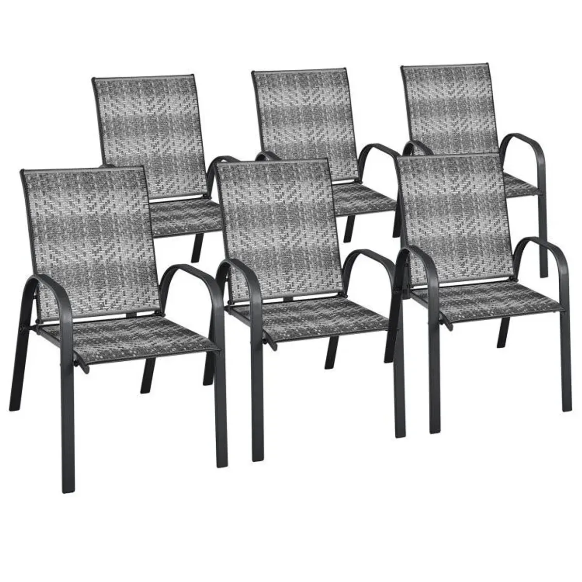 Set of 6 Outdoor PE Wicker Stackable Chairs with Sturdy Steel Frame