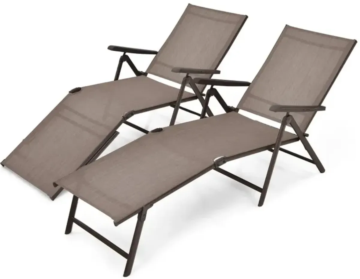 2 Pieces Foldable Chaise Lounge Chair with 2-Position Footrest