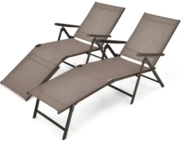 2 Pieces Foldable Chaise Lounge Chair with 2-Position Footrest