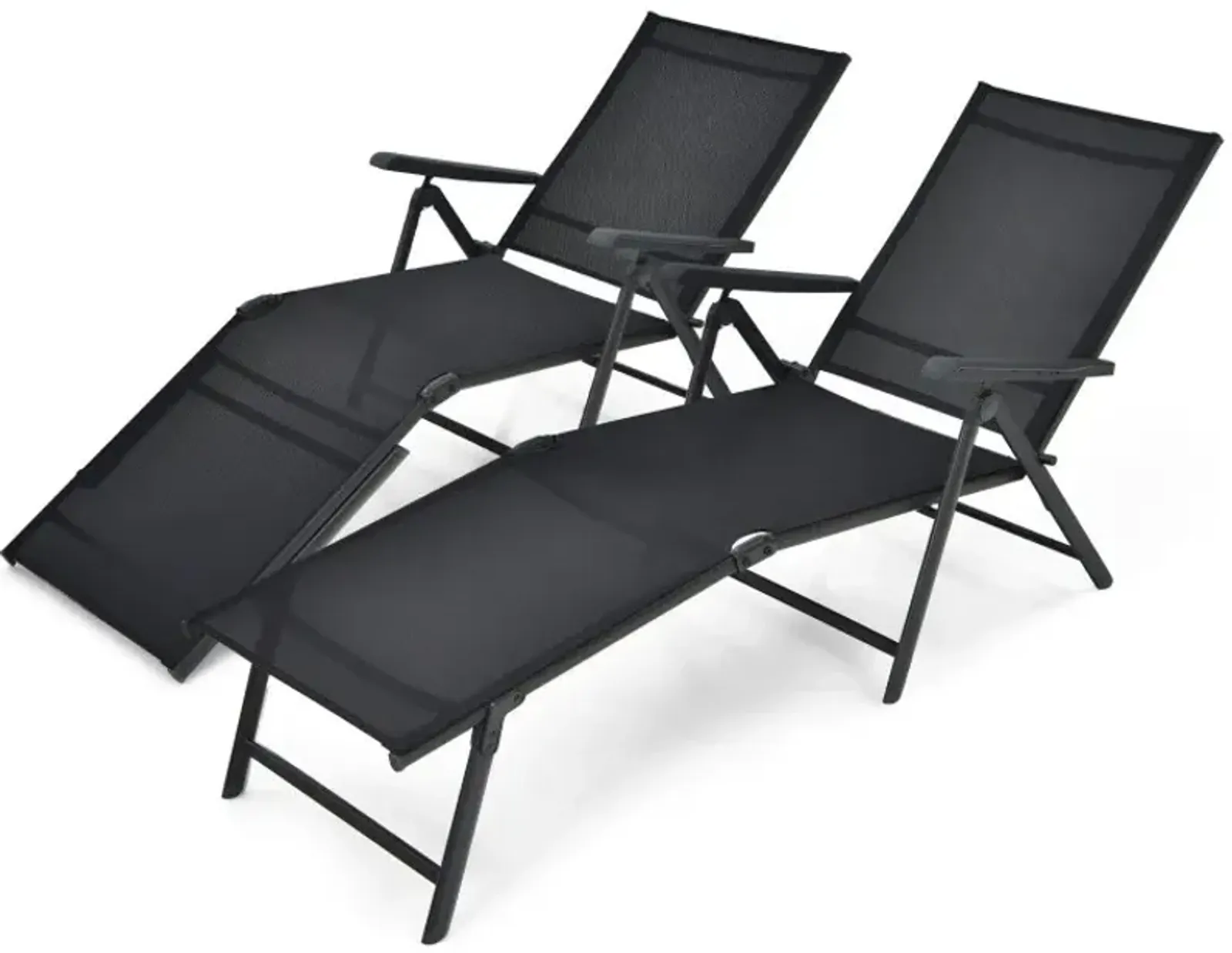 2 Pieces Foldable Chaise Lounge Chair with 2-Position Footrest (NP10547DK-2)