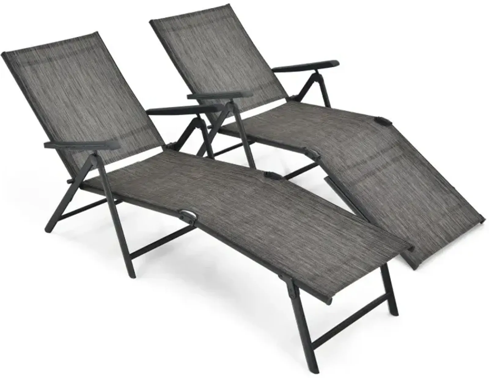 2 Pieces Foldable Chaise Lounge Chair with 2-Position Footrest (NP10547GR-2)