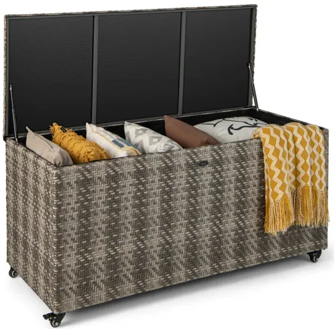 96 Gallon PE Wicker Outdoor Storage Box with 4 Wheels