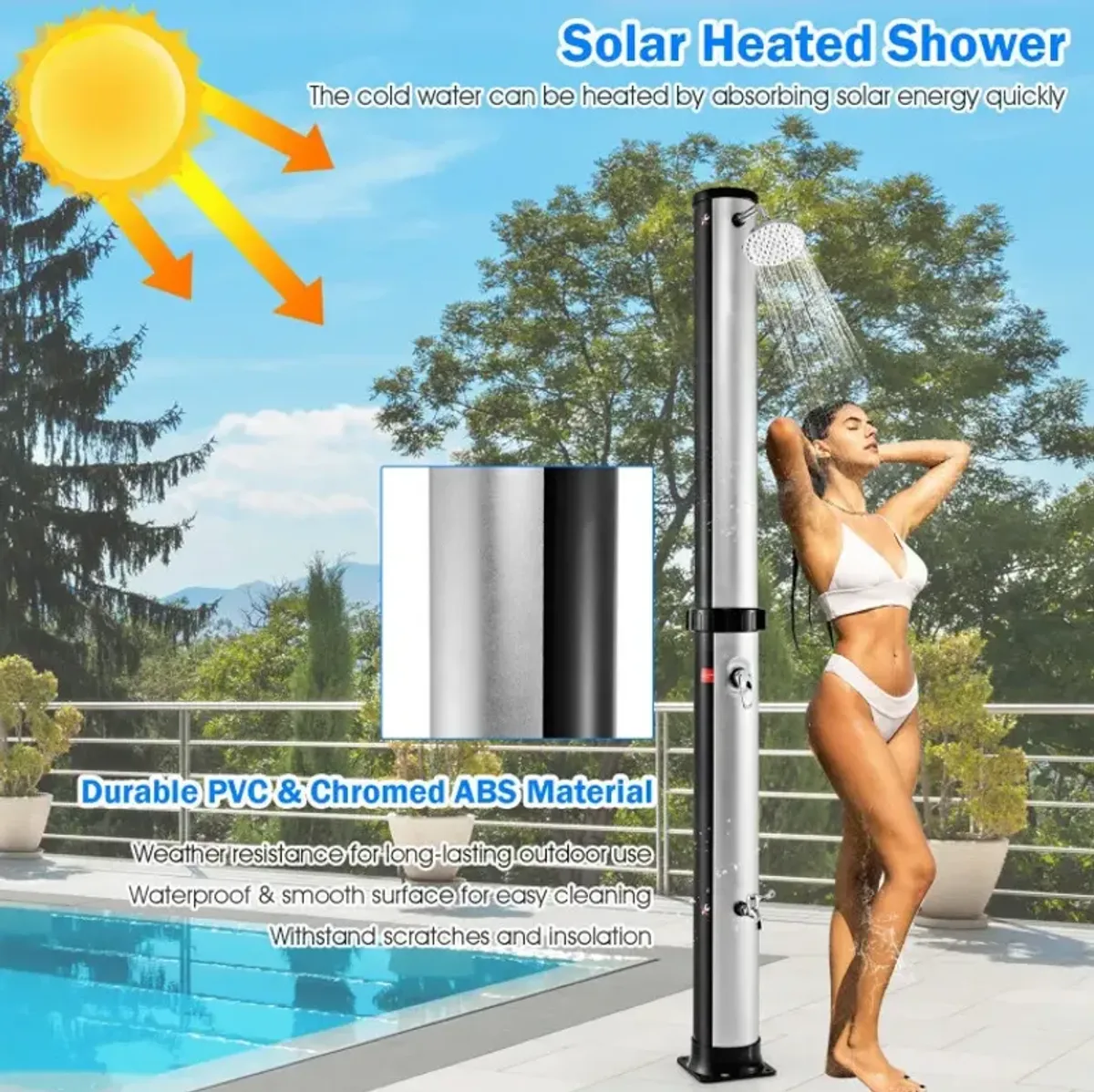 7.2 Feet Solar-Heated Outdoor Shower with Free-Rotating Shower Head