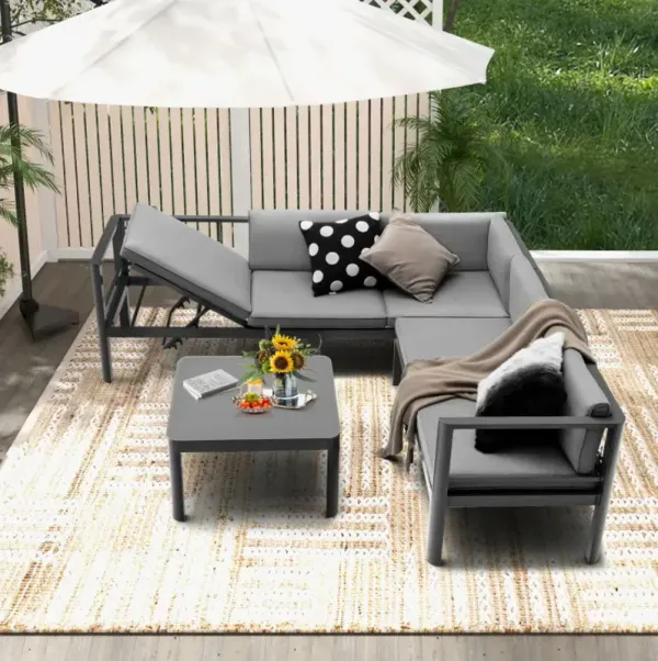 3 Pieces Aluminum Patio Furniture Set with 6-Level Adjustable Backrest