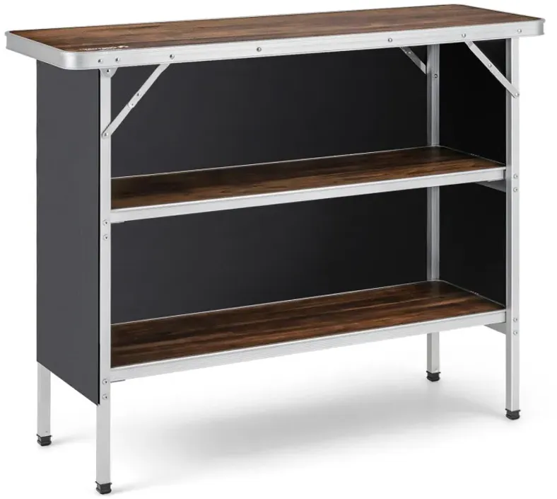 Folding Camping Table with 2-Tier Open Shelves for Outdoor BBQ