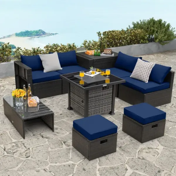 Outdoor 9 Pieces Patio Furniture Set with 50,000 BTU Propane Fire Pit Table