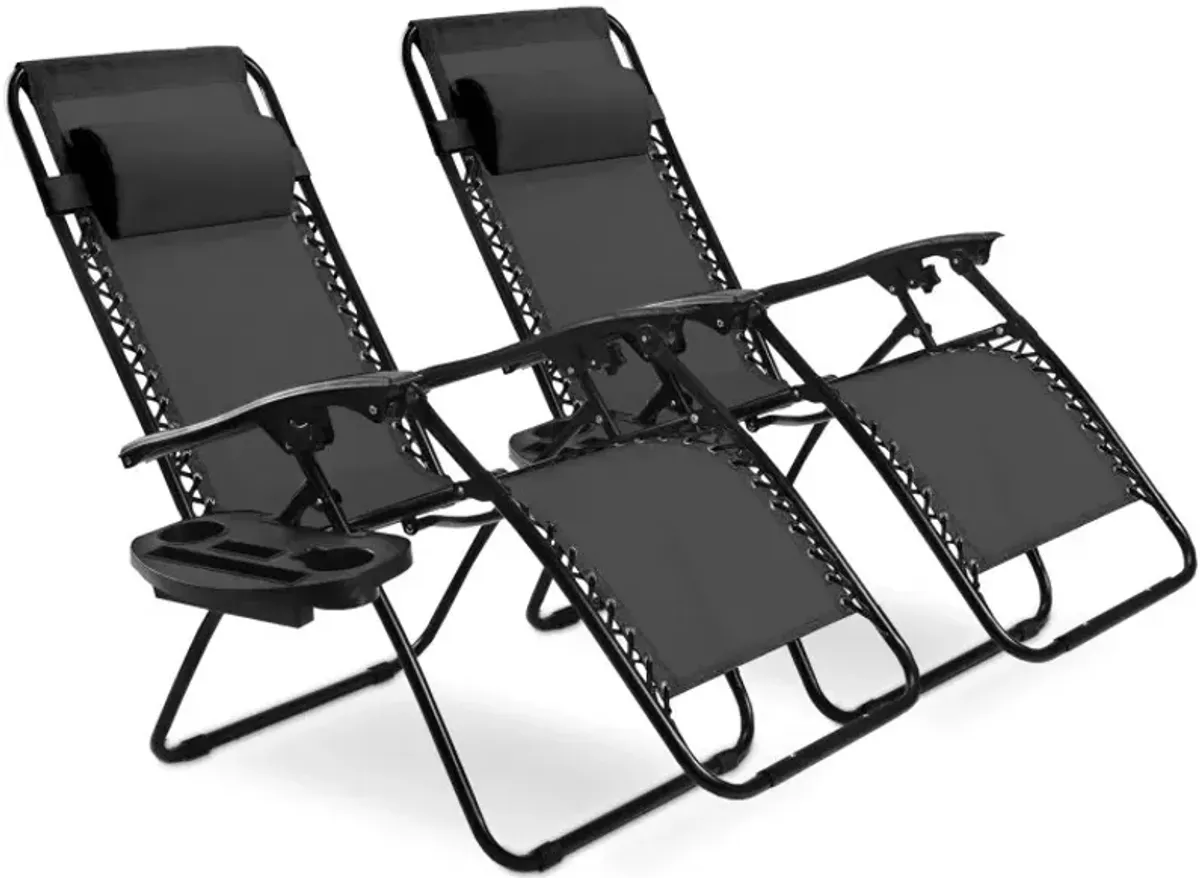 2 Pieces Folding Lounge Chair with Zero Gravity