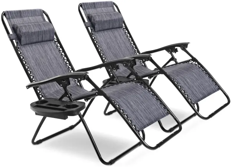 2 Pieces Folding Lounge Chair with Zero Gravity