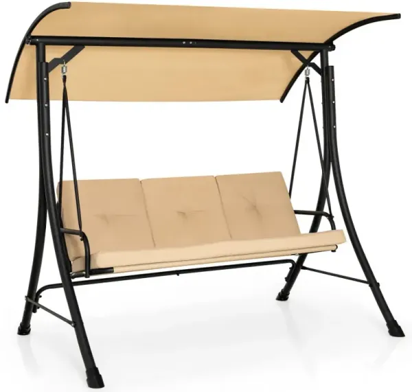 3-Seat Outdoor Porch Swing with Adjustable Canopy and Padded Cushions