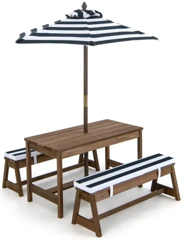 Kids Picnic Table and Chairs with Cushions and Height Adjustable Umbrella