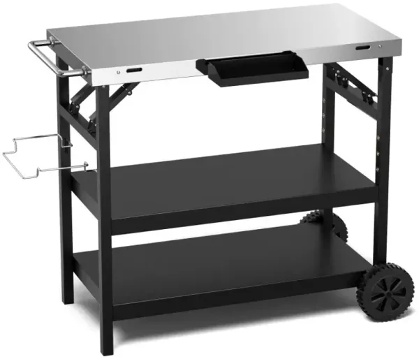 3 Tiers Foldable Outdoor Cart on 2 Wheels with Phone Holder