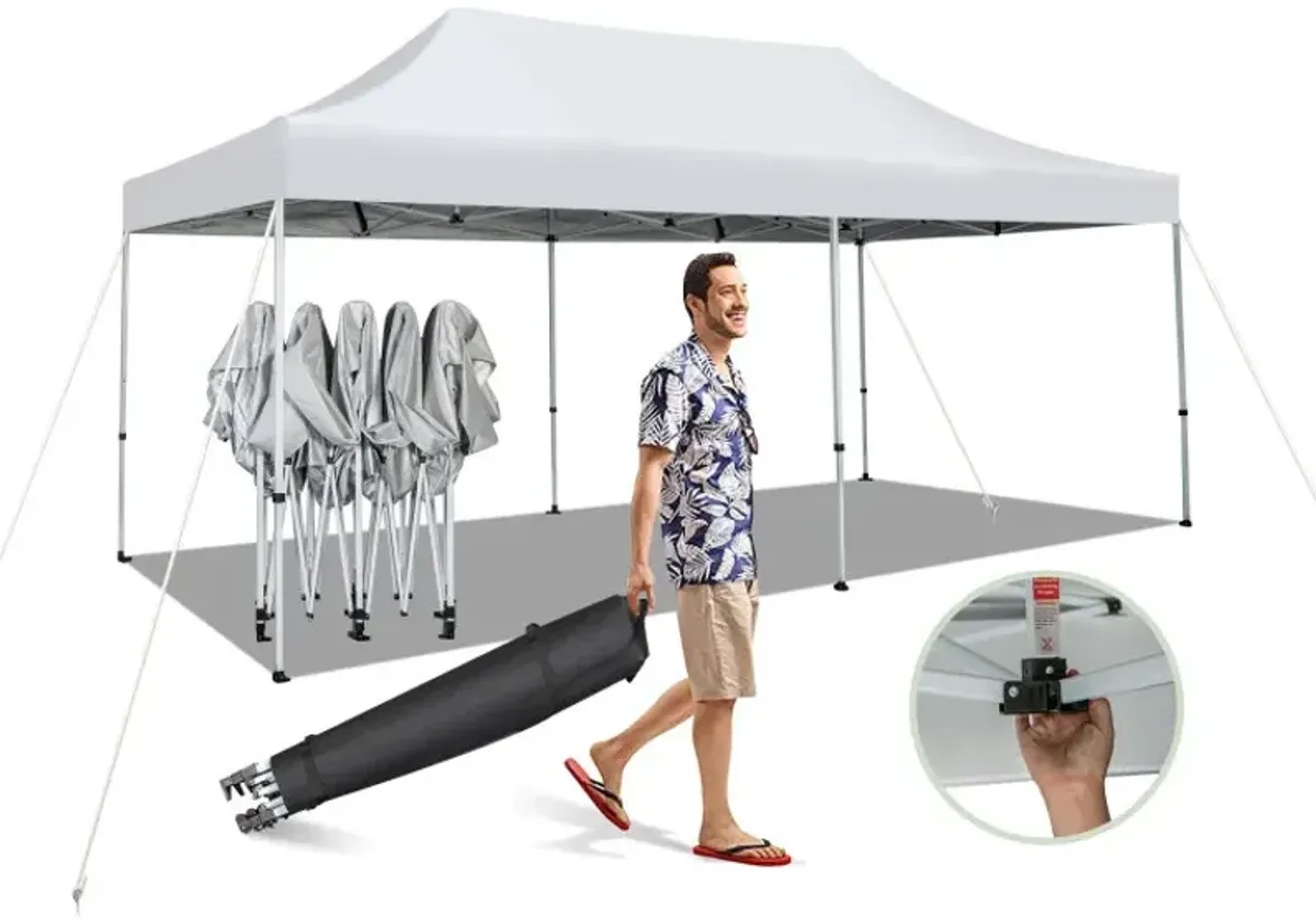 10 x 20 Ft Outdoor Pop-Up Patio Folding Canopy Tent with ONE-BUTTON SETUP