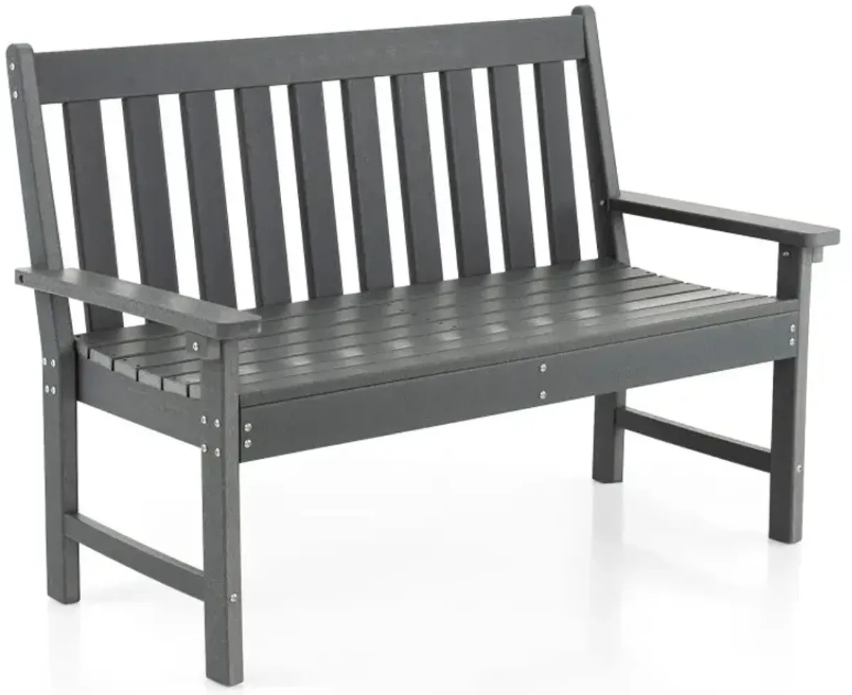 52 Inch All-Weather HDPE Outdoor Bench with Backrest and Armrests