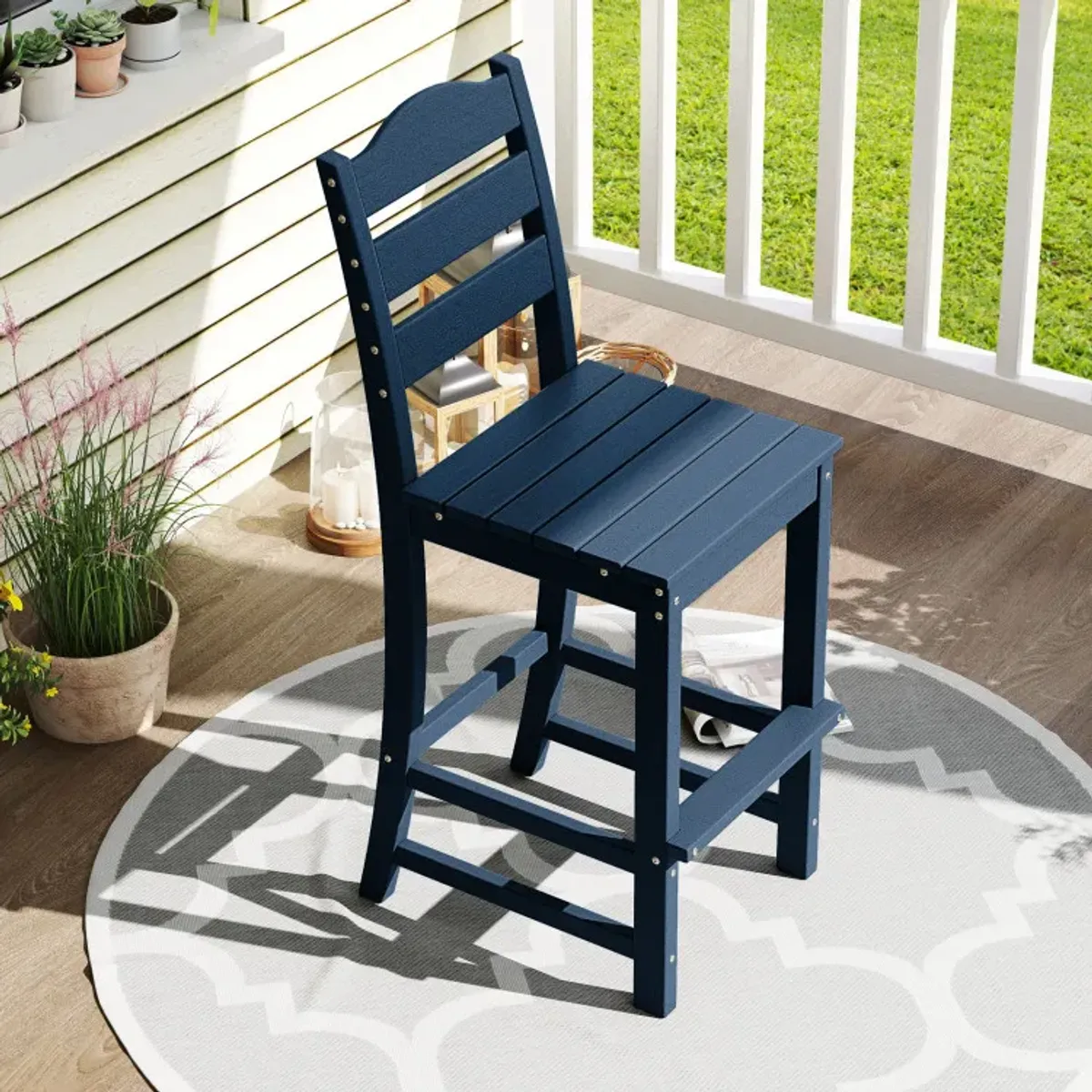 30 Inches HDPE Outdoor Counter Height Bar Stool with Back and Footrest
