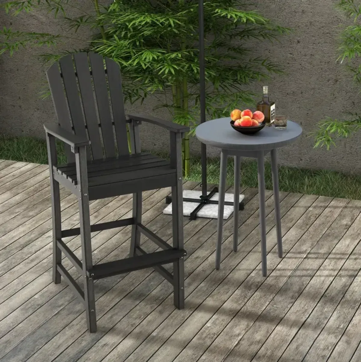 30 Inches Counter Height Outdoor HDPE Bar Stool with Armrests and Footrest