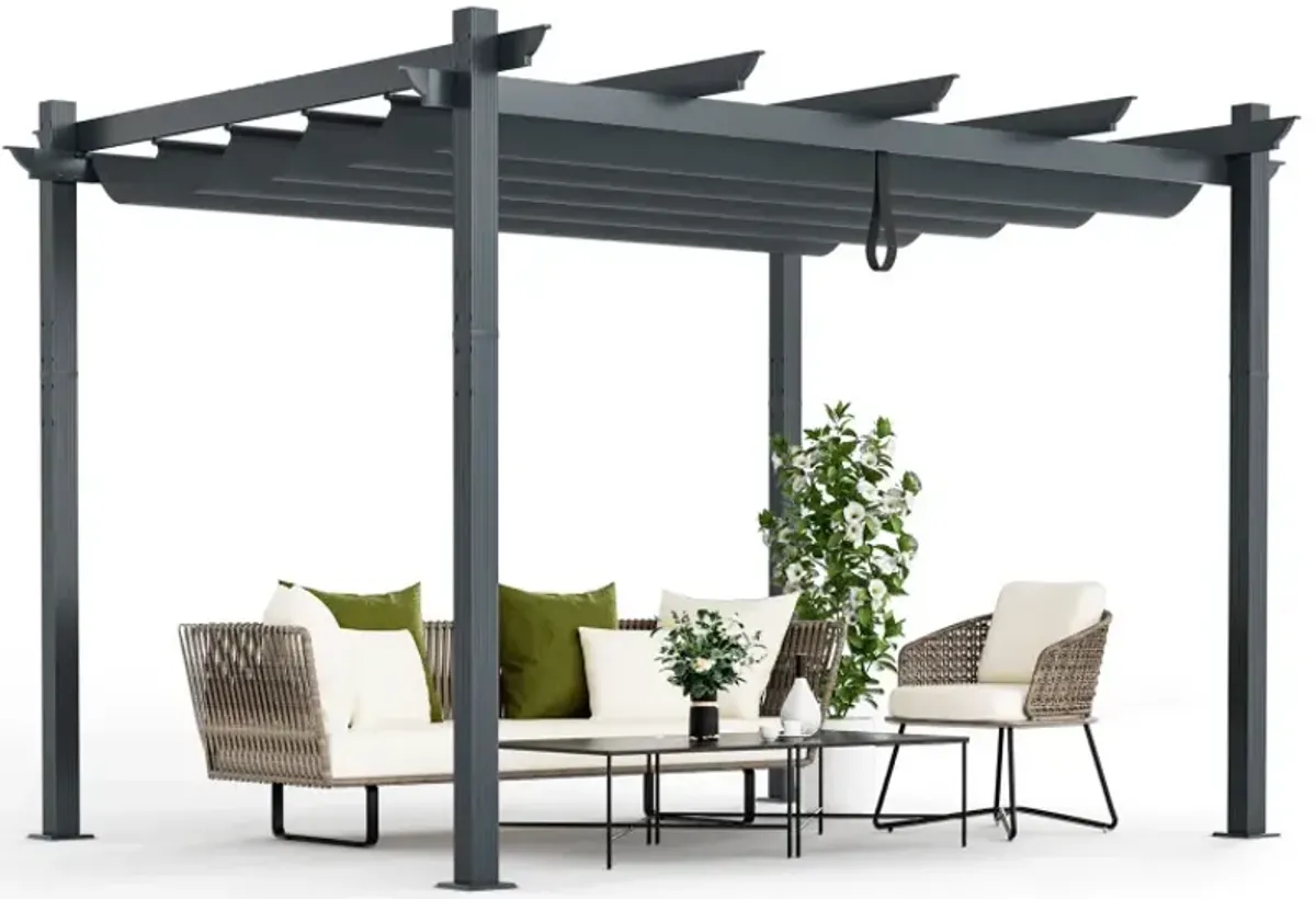 10 x 12 Feet Outdoor Aluminum Retractable Pergola Canopy Shelter Grape Trellis