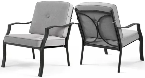2 Pieces Patio Metal Chairs with Seat and Back Cushions for Yard