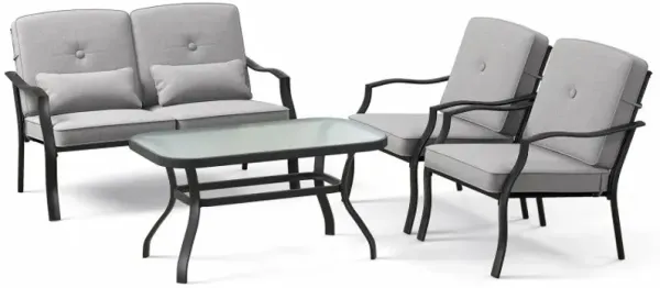 4 Pieces Outdoor Conversation Set with Seat Back Cushions and Waist Pillows