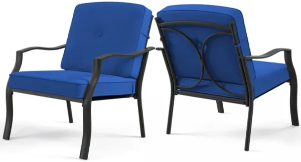 2 Pieces Patio Metal Chairs with Seat and Back Cushions for Yard