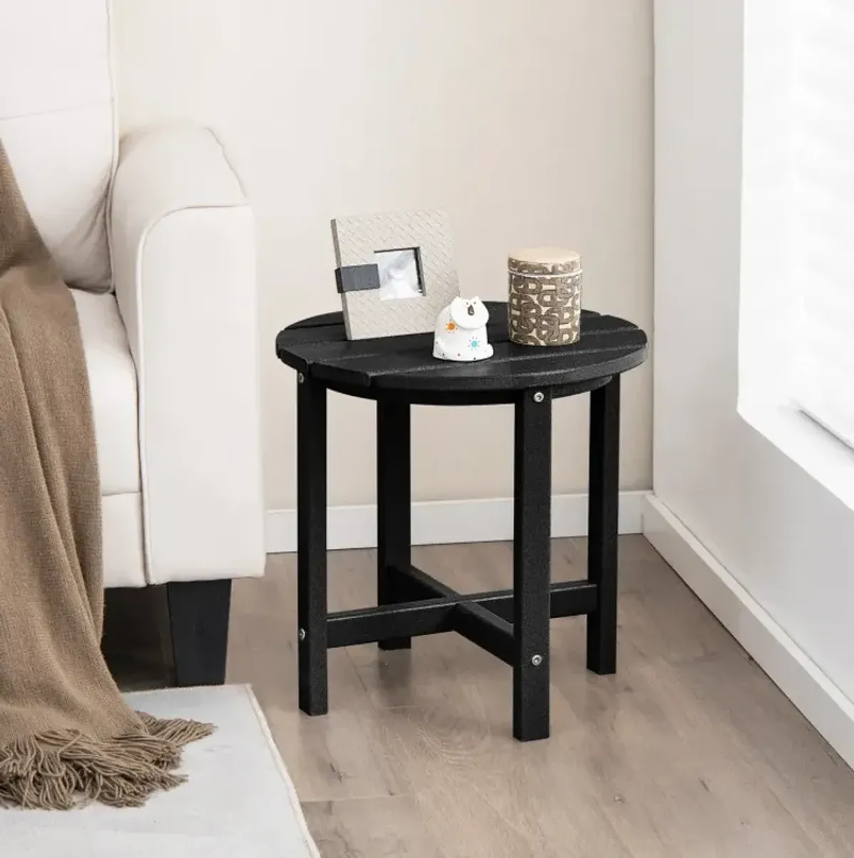 Set of 2 18 Inch Round Weather-Resistant Adirondack Side Tables