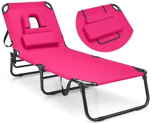 Beach Chaise Lounge Chair with Face Hole and Removable Pillow