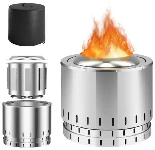 Smokeless Stainless Steel Fire Pit with Ash Pan for Yard Camping