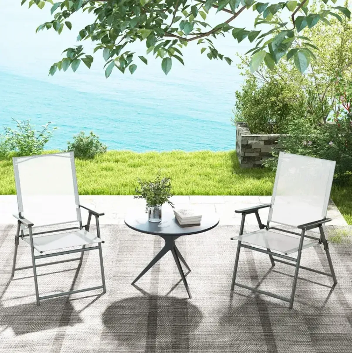 Set of 4 Patio Folding Chair Set with Rustproof Metal Frame