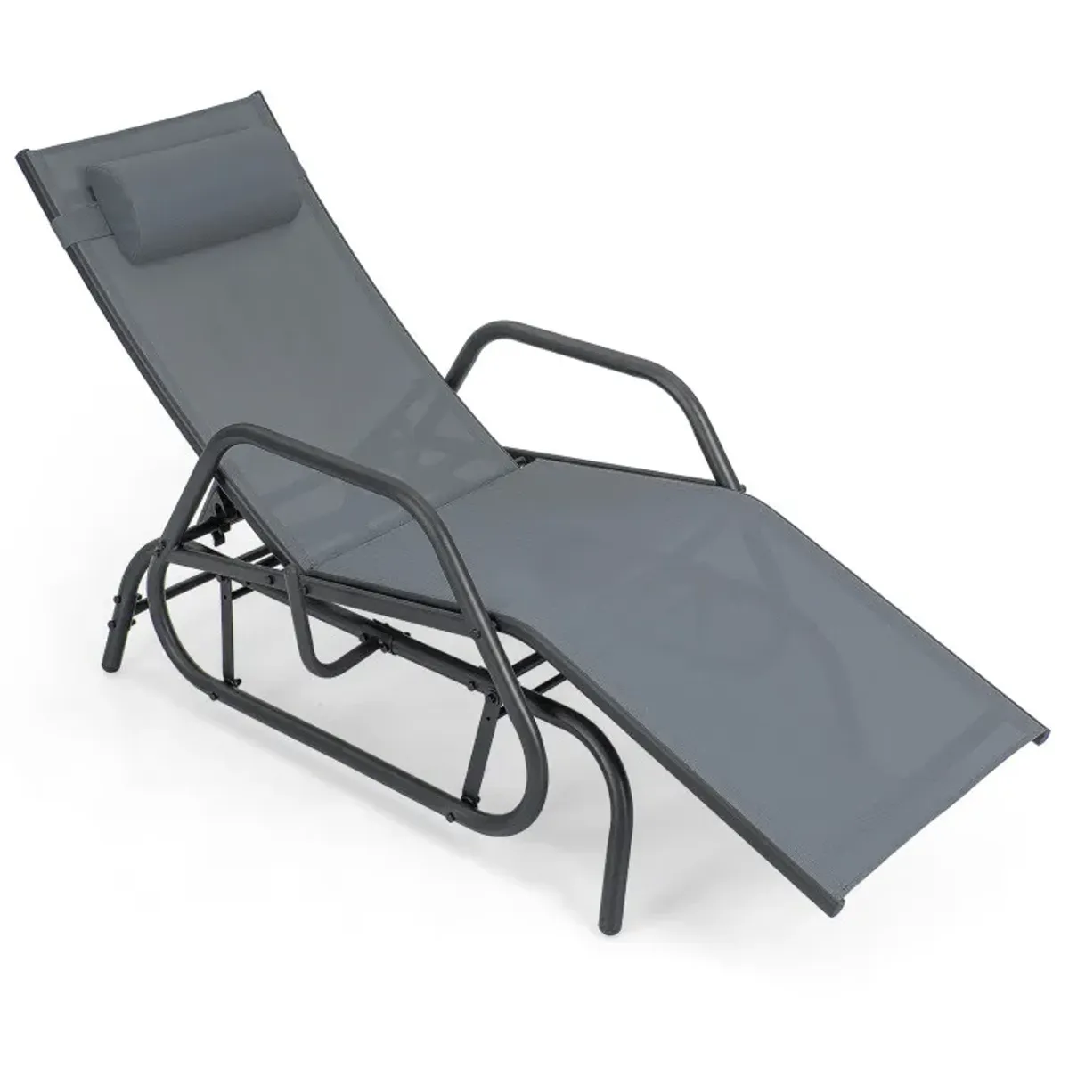 Outdoor Chaise Lounge Glider Chair with Armrests and Soft Padded Pillow