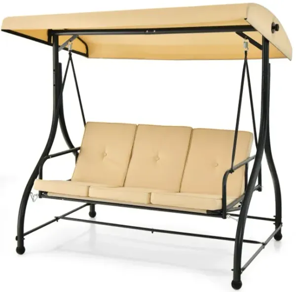 3 Seat Outdoor Porch Swing with Adjustable Canopy