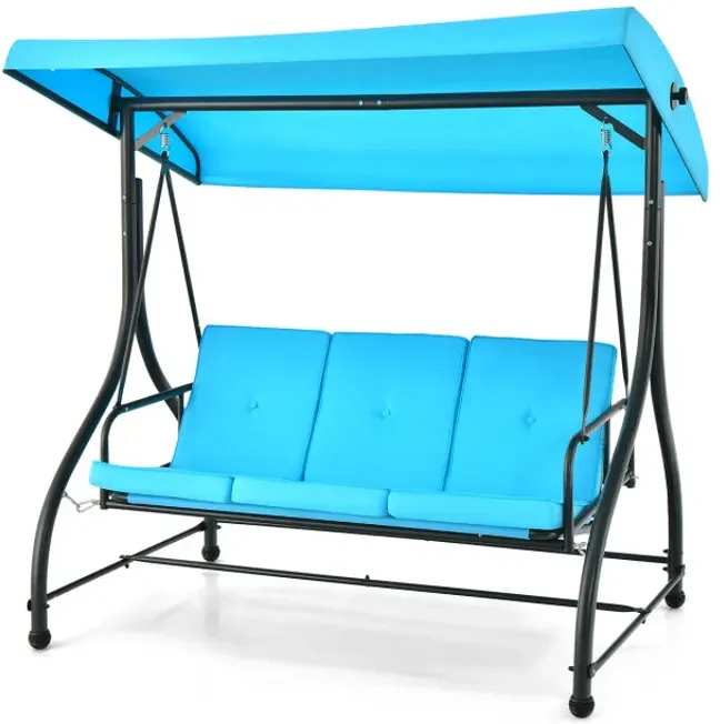 3 Seat Outdoor Porch Swing with Adjustable Canopy