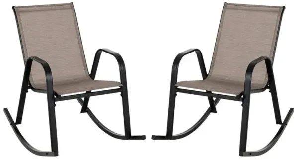 Set of 2 Metal Patio Rocking Chair with Breathable Seat Fabric