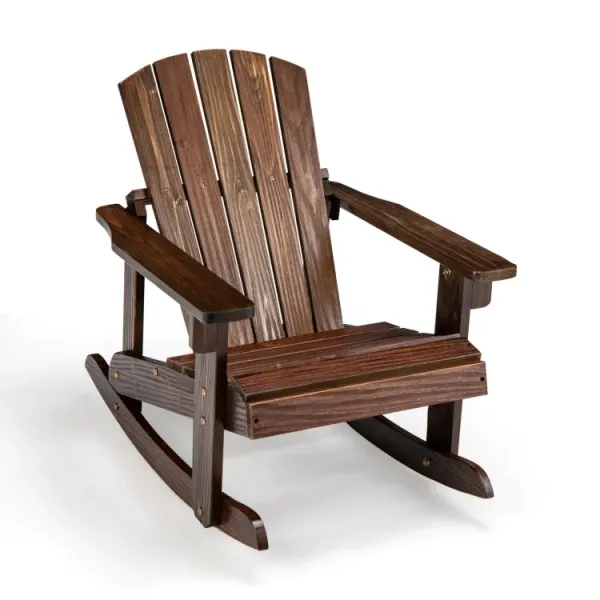 Outdoor Wooden Kid Adirondack Rocking Chair with Slatted Seat