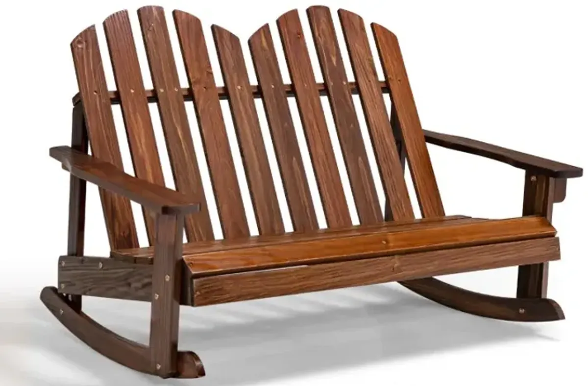 Outdoor 2 Person Kid Adirondack Rocking Chair Backrest Armrest Solid Wood Coffee
