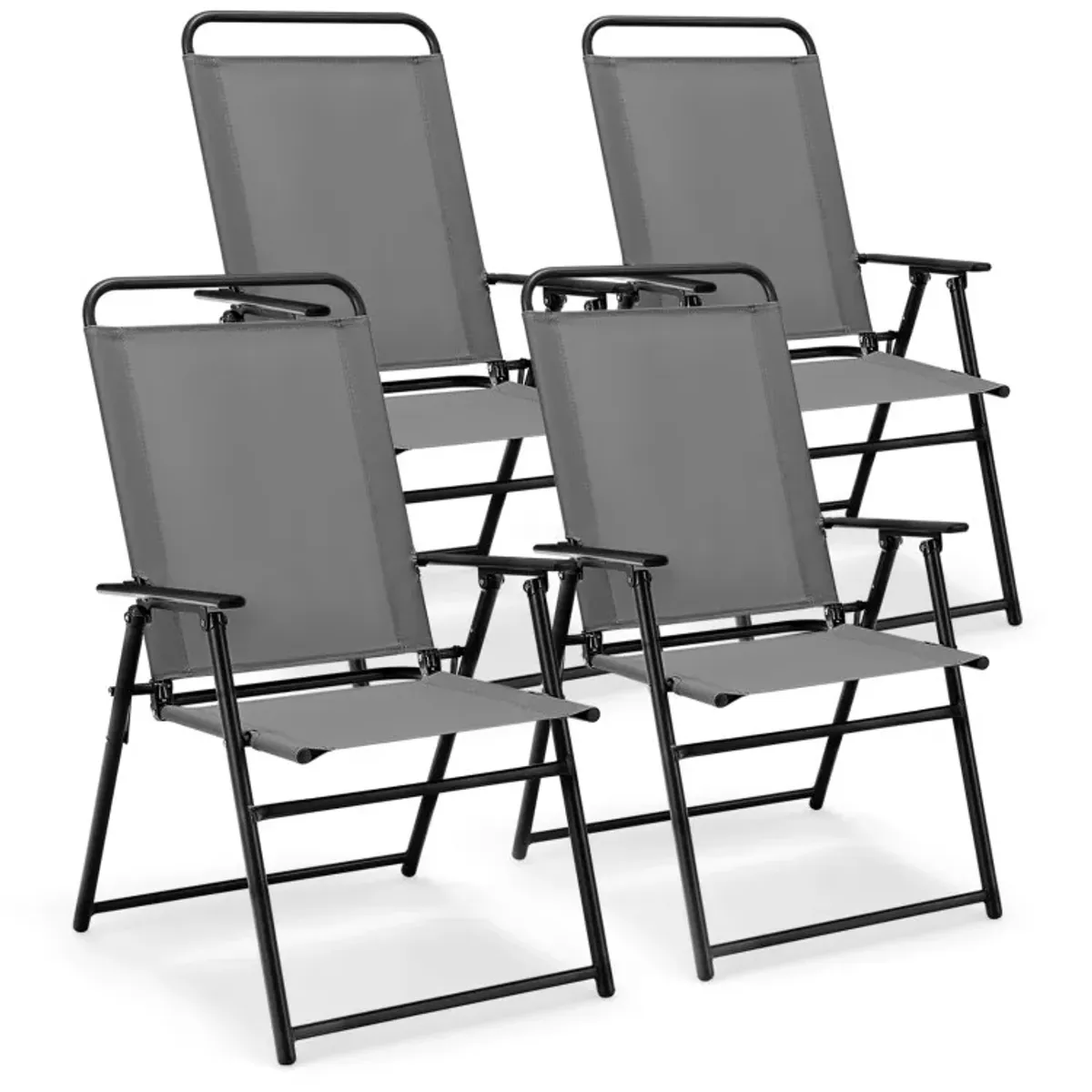 Outdoor Folding Sling Chairs Set of 4 with Armrest and Backrest