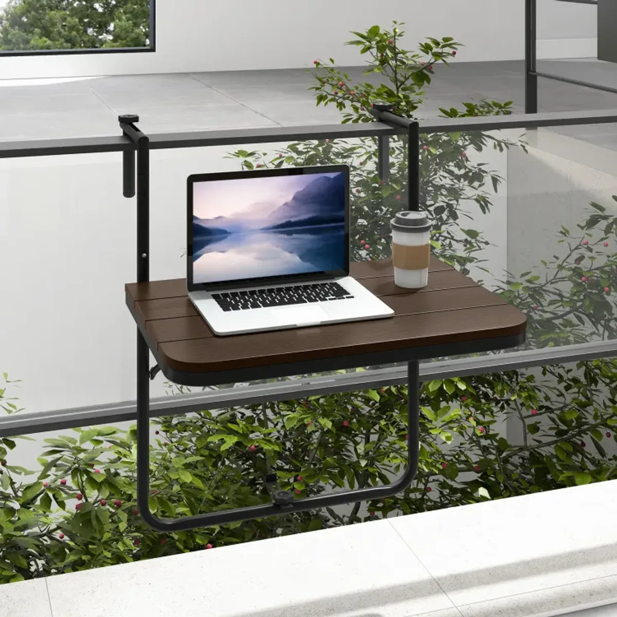 Folding Hanging Table with 3-Level Adjustable Height for Patio Balcony