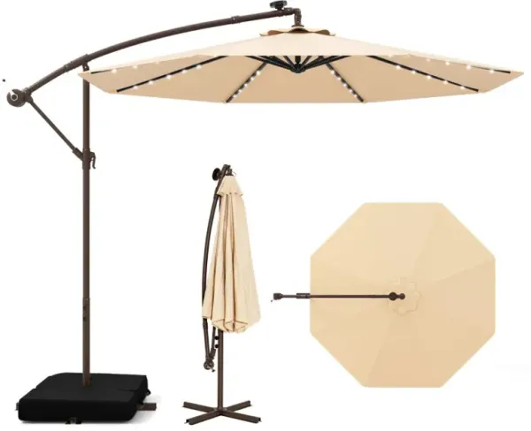 10 Feet Cantilever Umbrella with 32 LED Lights and Solar Panel Batteries