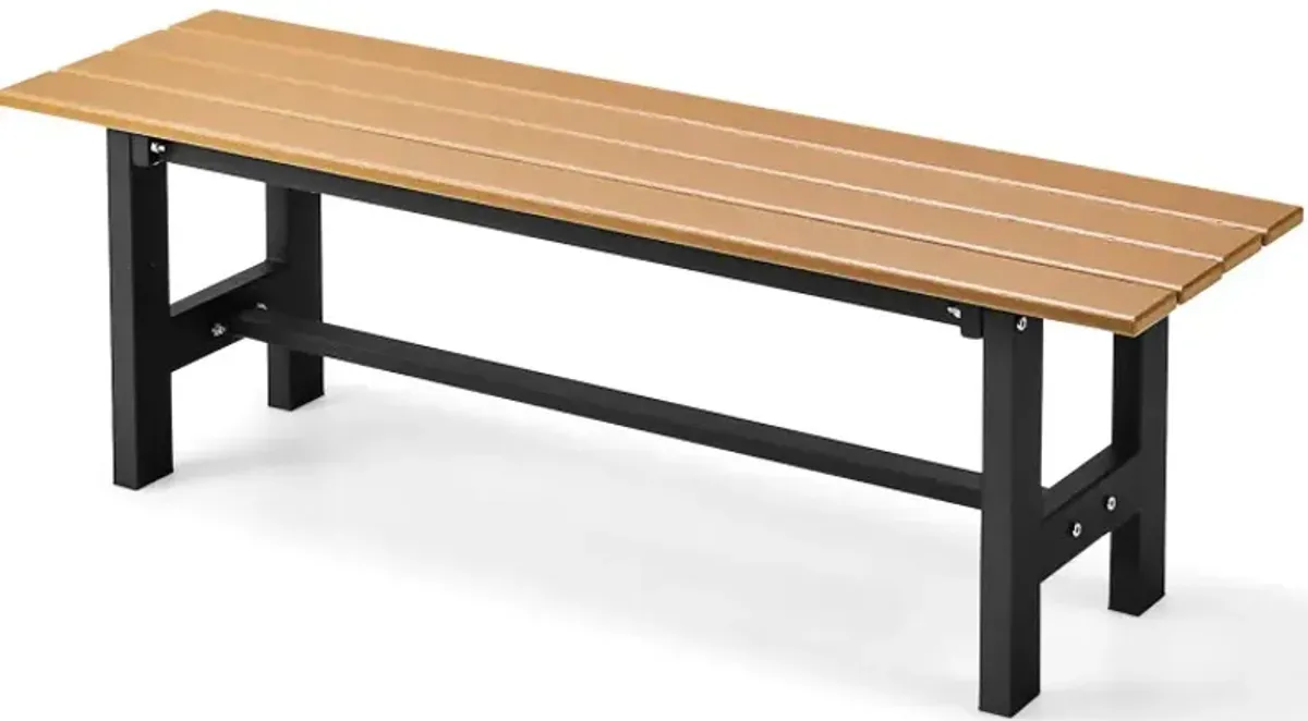 47 Inches Outdoor Chair with Slatted Seat and Plastic Coated Iron Frame