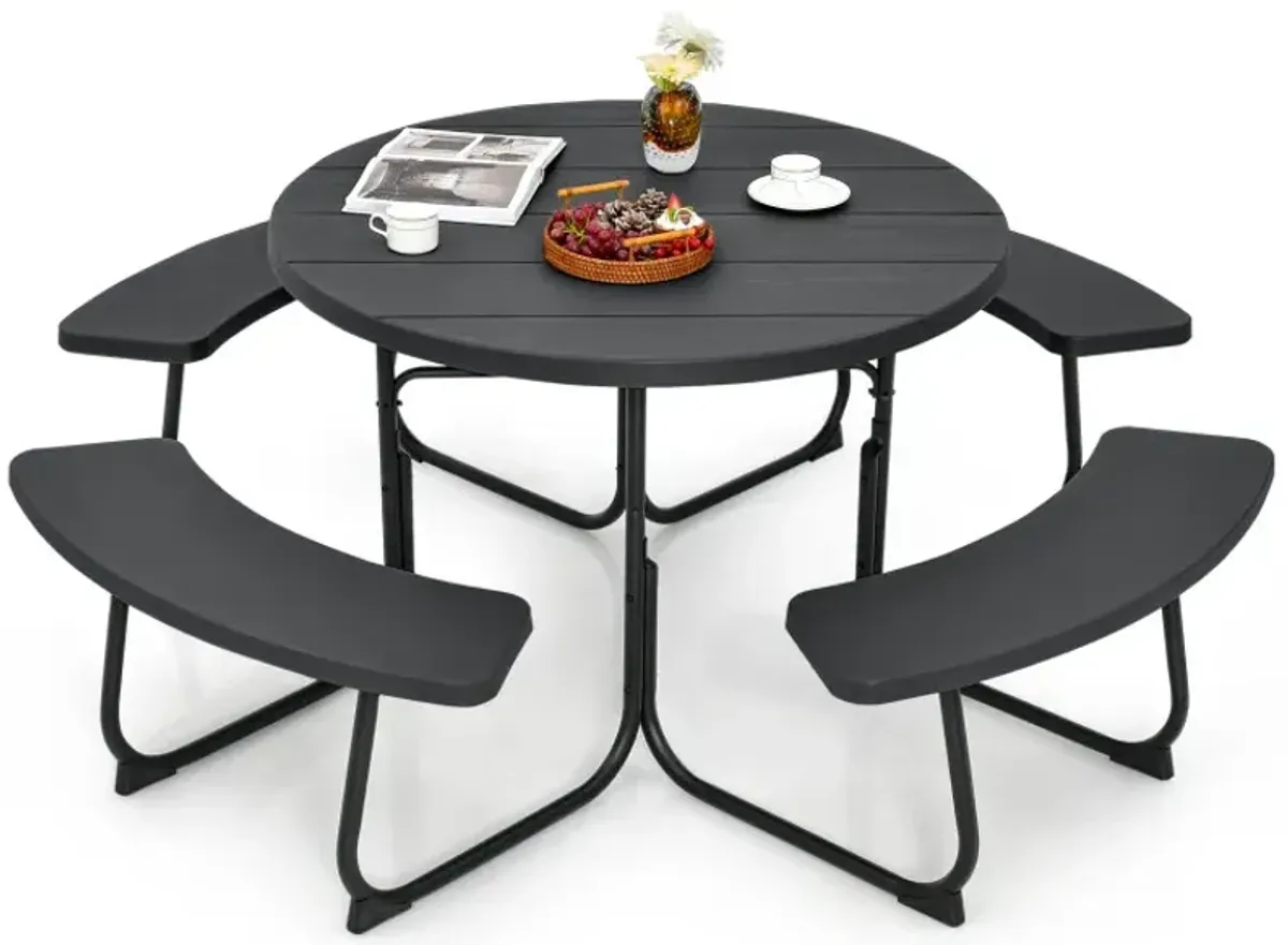 8-Person Outdoor Picnic Table and Bench Set with Umbrella Hole