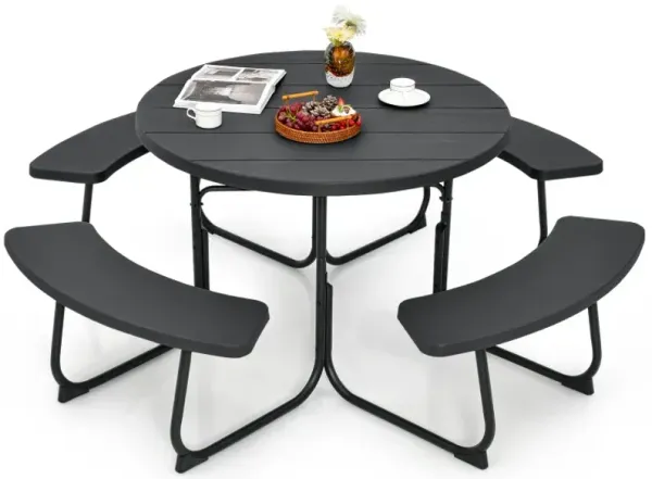 8-Person Outdoor Picnic Table and Bench Set with Umbrella Hole