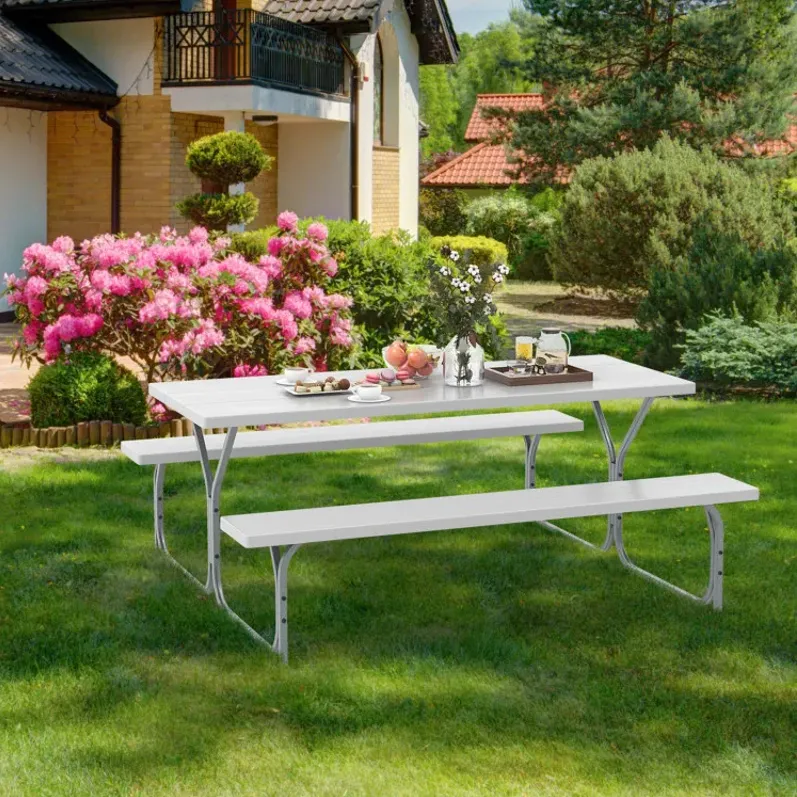 6 Feet Picnic Table Bench Set with HDPE Tabletop for 8 Person