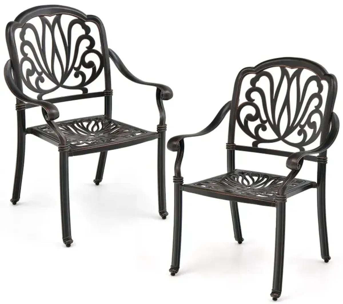 2 Pieces Patio Cast Aluminum Dining Chairs with Armrests